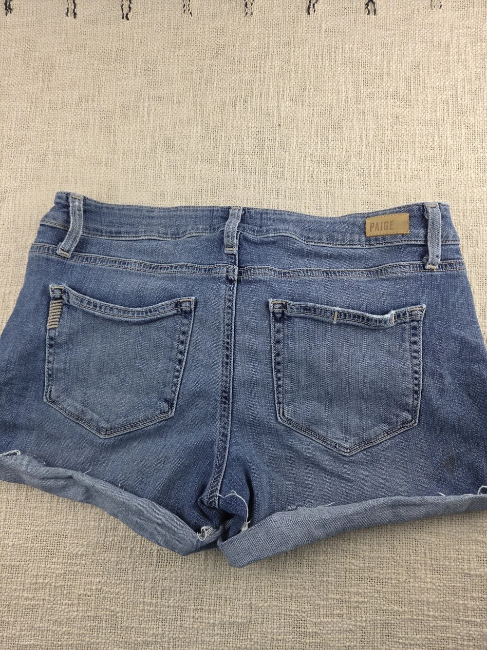PAIGE Blue Distressed Cuffed Denim Shorts